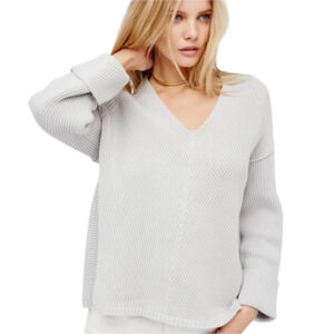 Free People La Brea Cotton V Neck Pullover Sweater Gray Size XS